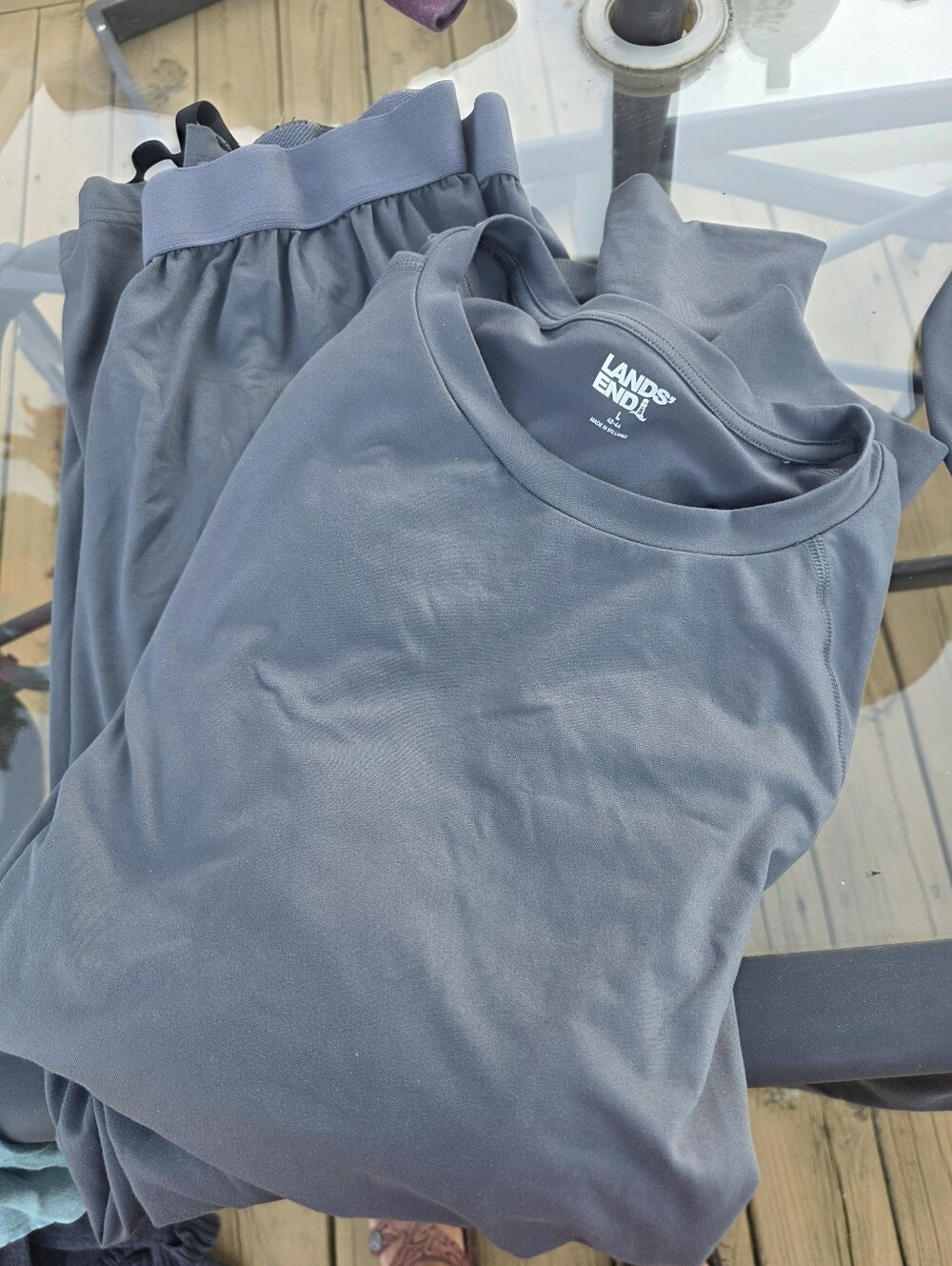 Mens gray Lands' End thermal long-sleeve shirt and matching bottoms set